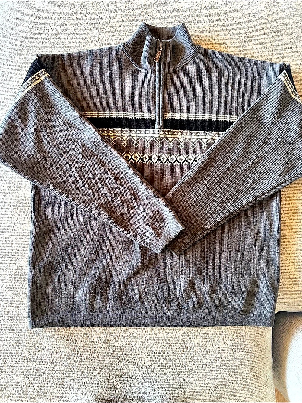 meister Men's Gray Geometric Quarter-Zip Sweater Large